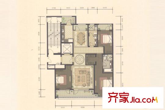 綠城誠園1號樓B1戶型 3室2廳2衛(wèi)1廚