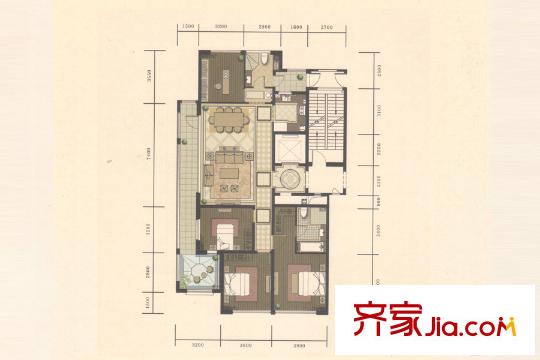 綠城誠園2號樓A1戶型 4室2廳2衛(wèi)1廚