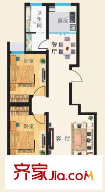 華都頤年園一期A戶型標(biāo)準(zhǔn)層戶型圖 2室2廳1衛(wèi)1廚