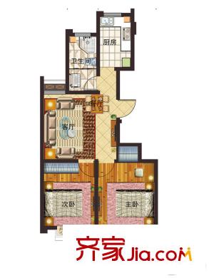 華都頤年園7#樓D戶型 2室2廳1衛(wèi)1廚