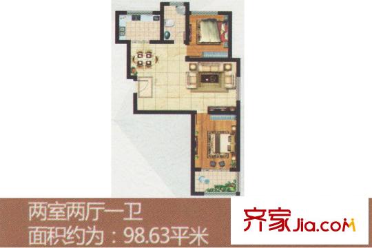 中和香檳花園二期高層8/9#樓戶型6 2室2廳1衛(wèi)1廚