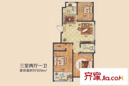 華安世紀櫻園四期多層38#樓F1戶型 3室2廳1衛(wèi)1廚