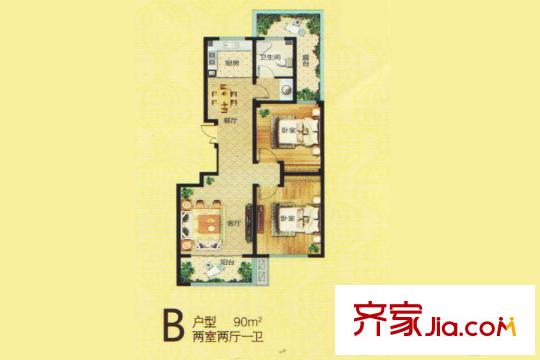 金禾馨苑小高層17#樓B戶型 2室2廳1衛(wèi)1廚