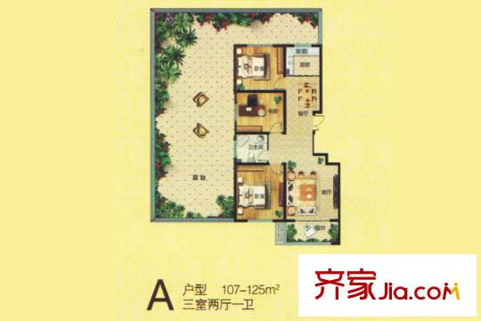 金禾馨苑小高層17#樓A戶型 3室2廳1衛(wèi)1廚