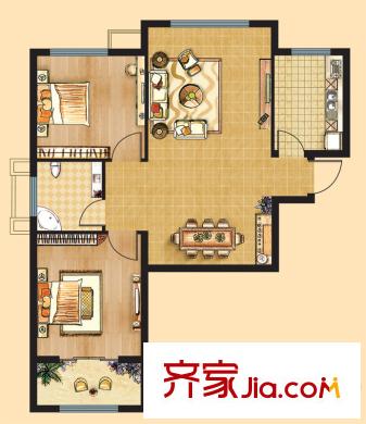 常青藤國際花園二期16/17號(hào)樓高層?xùn)|西戶X1戶型 2室2廳1衛(wèi)1廚