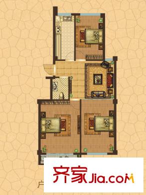 鳳鳴郡和墅4#3-301平層戶型 3室2廳1衛(wèi)1廚