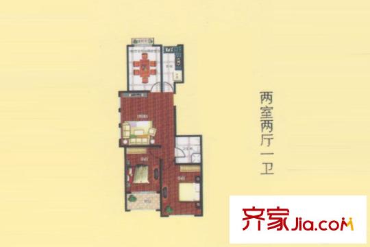 盛世名門一期12#A戶型 2室2廳1衛(wèi)1廚