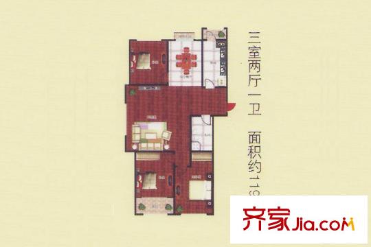 盛世名門4號(hào)樓西山戶型 3室2廳1衛(wèi)1廚
