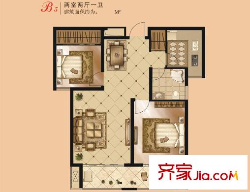 金鼎華府二期高層住宅14#樓B5戶型 2室2廳1衛(wèi)1廚