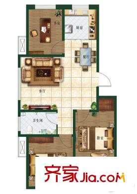 富通花園一期多層1號樓H戶型 3室2廳1衛(wèi)1廚