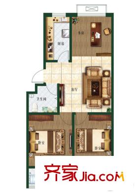 富通花園一期多層1號樓J戶型 3室1廳1衛(wèi)1廚