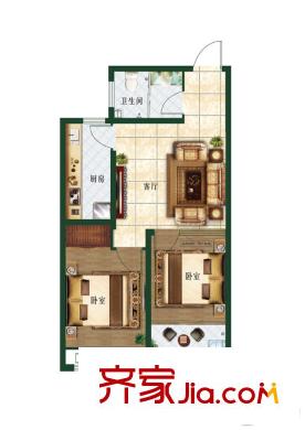 富通花園一期高層3/4號樓B戶型 2室1廳1衛(wèi)1廚