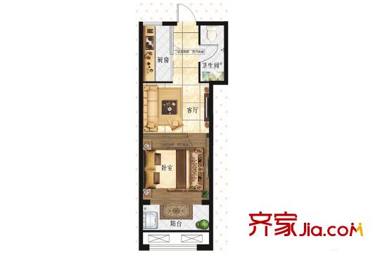 富通花園高層3/4號樓C戶型 1室1廳1衛(wèi)1廚