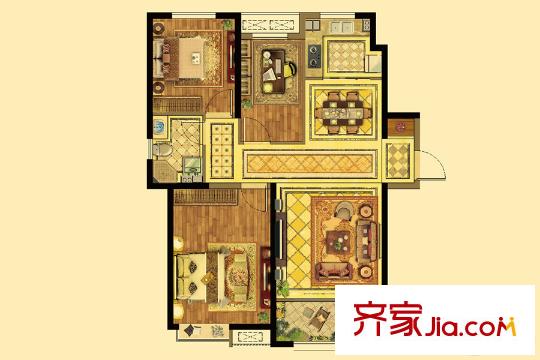 濰坊萬(wàn)達(dá)廣場(chǎng)6號(hào)樓H3戶型 3室2廳1衛(wèi)1廚