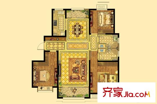 濰坊萬(wàn)達(dá)廣場(chǎng)6號(hào)樓H1戶型 3室2廳2衛(wèi)1廚