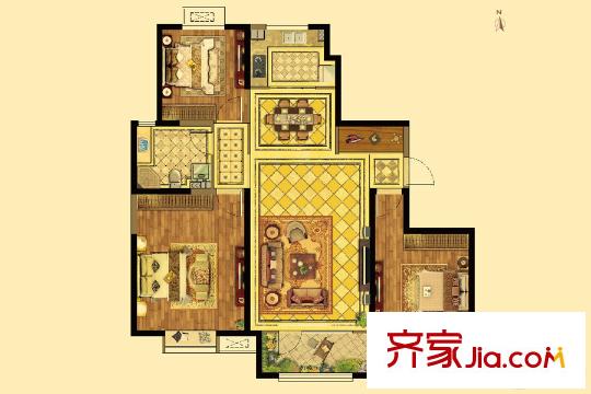 濰坊萬(wàn)達(dá)廣場(chǎng)6號(hào)樓H2戶型 3室2廳1衛(wèi)1廚