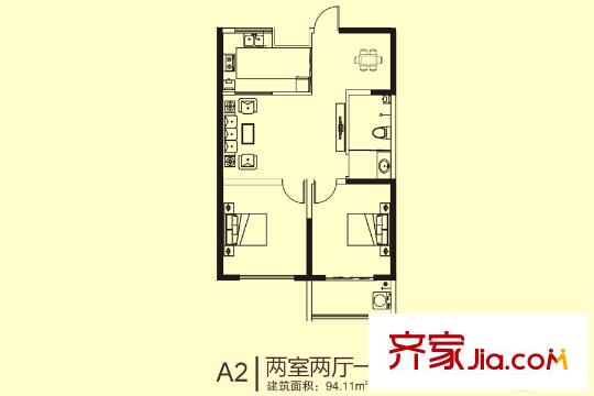 圣基金碧廣場高層20#A2戶型 2室2廳1衛(wèi)1廚