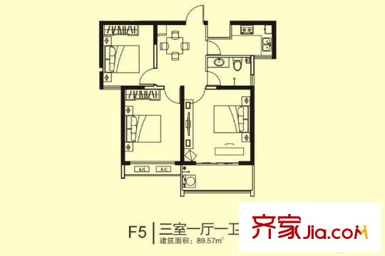 圣基金碧廣場高層3#F5戶型 3室1廳1衛(wèi)1廚
