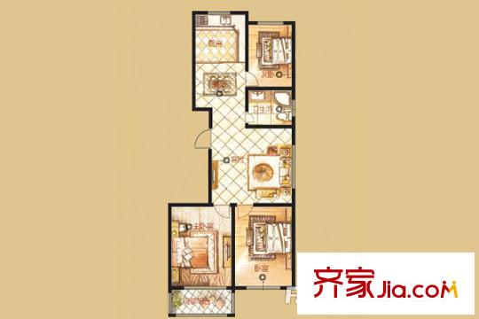 潤福家園二期高層D戶型 3室2廳1衛(wèi)1廚
