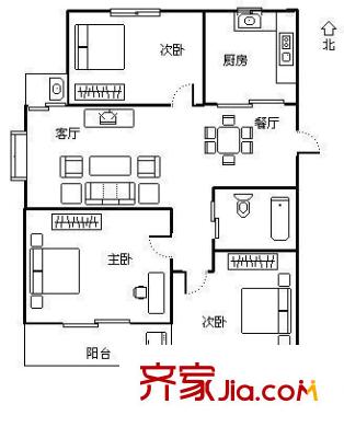 宏浦西園 戶型圖 3室2廳1衛(wèi)