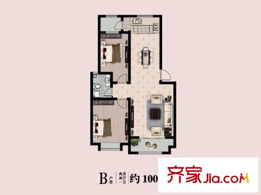 將軍府1-5號樓B戶型 2室2廳1衛(wèi)