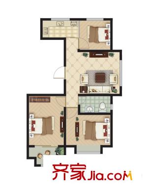 將軍府1-5號樓B2戶型 3室1廳1衛(wèi)1廚