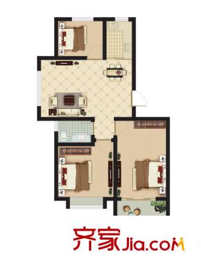 將軍府1-5號樓A1戶型 3室2廳1衛(wèi)1廚