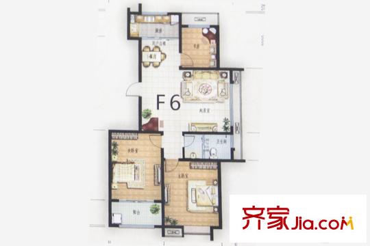 景泰銘城14號樓F6戶型 3室2廳1衛(wèi)1廚