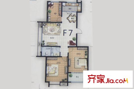 景泰銘城14號樓F7戶型 3室2廳1衛(wèi)1廚