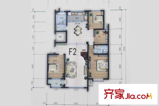 景泰銘城14號樓F2戶型 4室2廳2衛(wèi)1廚