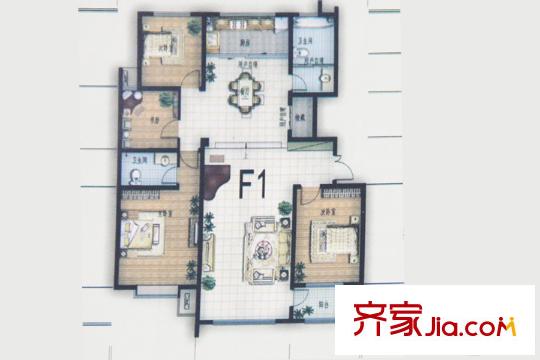 景泰銘城14號樓F1戶型 4室2廳2衛(wèi)1廚