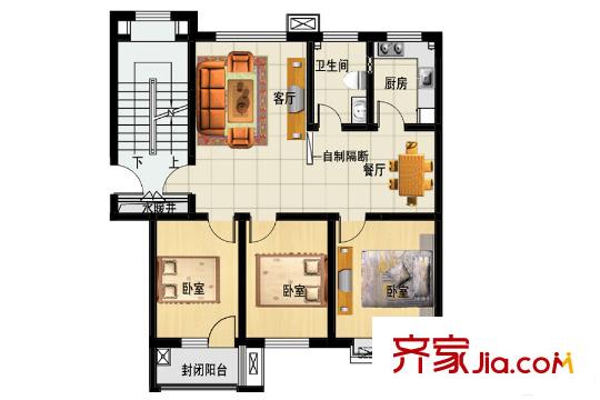 三友鼎盛園多層B戶型 3室2廳1衛(wèi)1廚