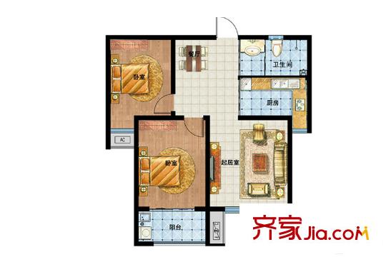 九州方圓國際3/4/6/9號樓F戶型 2室2廳1衛(wèi)1廚