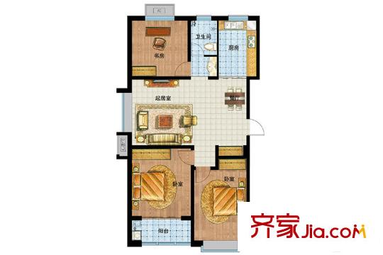 九州方圓國際1/2/7/8號樓A戶型 3室2廳1衛(wèi)1廚