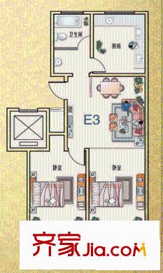 金御皇廷7#E3戶(hù)型（售完） 2室2廳1衛(wèi)1廚