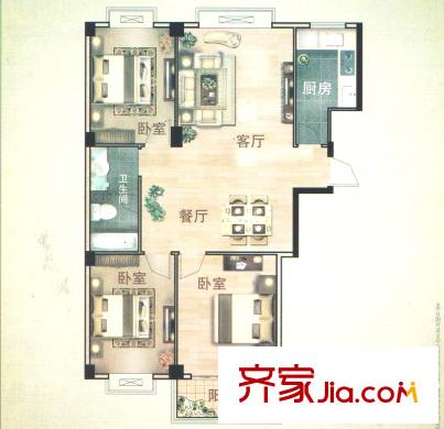 金御皇廷3號(hào)樓A1戶(hù)型（售完） 3室2廳1衛(wèi)1廚