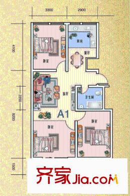 金御皇廷23#A1戶(hù)型（售完） 3室2廳1衛(wèi)1廚