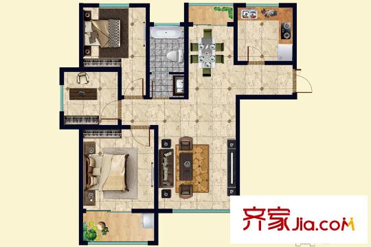 昌樂(lè)中心城1號(hào)樓A戶型 3室2廳1衛(wèi)1廚