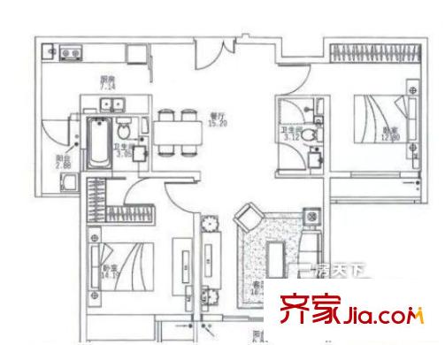  望江新村 戶型圖  2室2廳2衛(wèi)