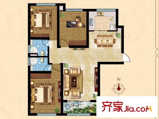 青州龍?jiān)犯邔?、8號(hào)樓B1戶型 3室2廳2衛(wèi)1廚