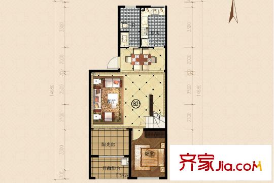 恒信寶通世家1/2/6/7/11/12號樓B戶型1層 3室2廳1衛(wèi)1廚
