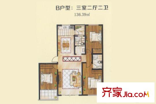 優(yōu)勝美地二期多層22#樓B戶型 3室2廳2衛(wèi)1廚
