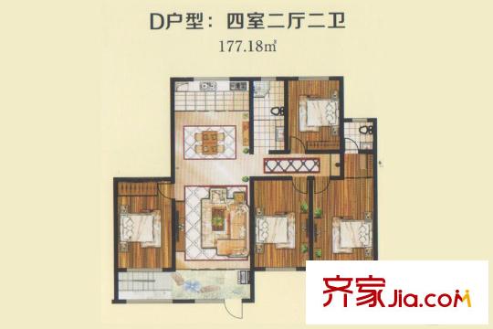 優(yōu)勝美地二期多層21#樓D戶型 4室2廳2衛(wèi)1廚