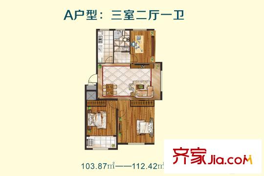 優(yōu)勝美地二期多層12#樓東戶A戶型 3室2廳1衛(wèi)1廚