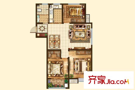 大有公館二期A戶型 3室2廳1衛(wèi)1廚