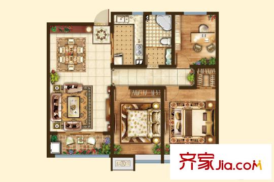 大有公館二期B戶型 3室2廳1衛(wèi)1廚