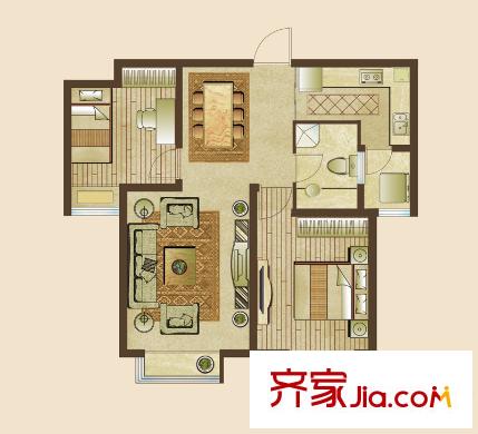 中央生活城二期6、9、10號(hào)樓H戶型 2室2廳1衛(wèi)1廚