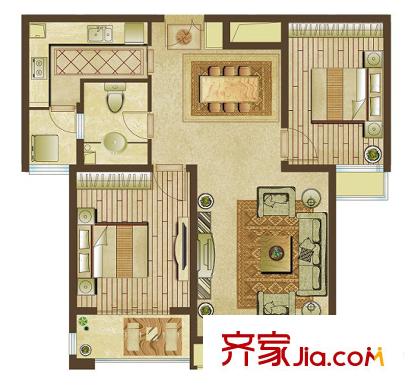 中央生活城5、6、9、14、15號(hào)樓B戶型 2室2廳1衛(wèi)1廚