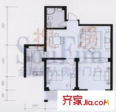 領(lǐng)秀華城戶型圖小高層 2室2廳1衛(wèi)1廚