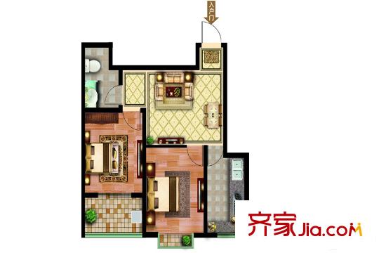 紫瑞園尚東郡21#沿河高層B戶型 2室2廳1衛(wèi)1廚